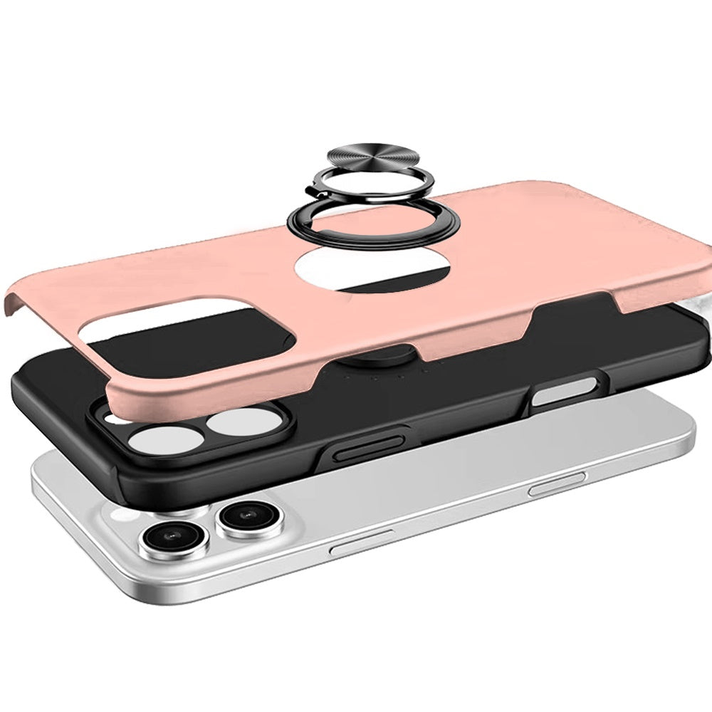 For Samsung Galaxy S25 EDGE Hybrid 360 Degree Rotatable Metal Invisible Ring Stand Holder Slim Fit Magnetic Car Mount Shockproof Case Cover Rose Gold