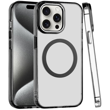 Phone Case for iPhone 15 Pro (6.1") Magnetic Clear Acrylic Metal Button Camera Guard Shockproof Transparent Slim Grip Premium Hybrid Cover Black