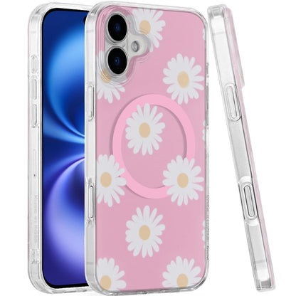 For Apple iPhone 17 Pro Stylish Pattern Fashion IMD Printed Design TPU Double Layer Slim Shockproof with Magnetic Back Case Cover Daisy Aster Flower