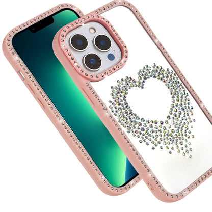 For Apple iPhone 13 Pro Max Angel Hearts Glitter Shimmer Diamond Edge Hybrid Drop Protection Shockproof Design Case Cover Pink
