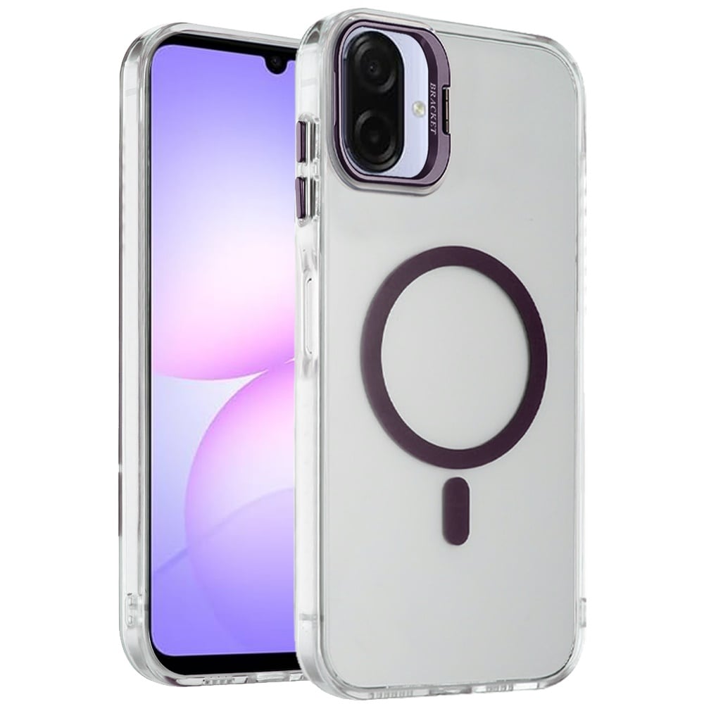 Phone Case for Samsung Galaxy A08 4G, A07 5G, A07 4G Clear Metallic Camera Stand Magnetic Hybrid TPU Shockproof Grip Camera Protection Kickstand Durable Armor Cover