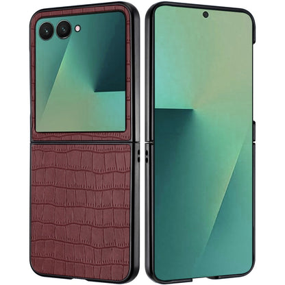 For Samsung Galaxy Z Flip 7 PU Vegan Leather Case, Premium Snap-On Hard Shell Cover, Slim Fit Protective Matte Finish Case Cover