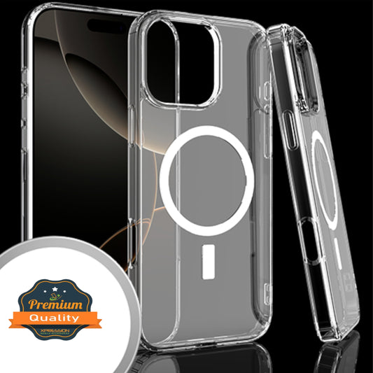 For Apple iPhone 16 Pro (6.3") Magnetic Case with Built in Magnets Compatible with MagSafe, Transparent Slim Hybrid Frame Bumper Case Cover Clear