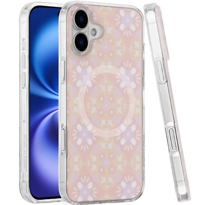 For Apple iPhone 17 Stylish Pattern Fashion IMD Printed Design TPU Double Layer Slim Shockproof with Magnetic Back Case Cover Flowers Pink Gradient