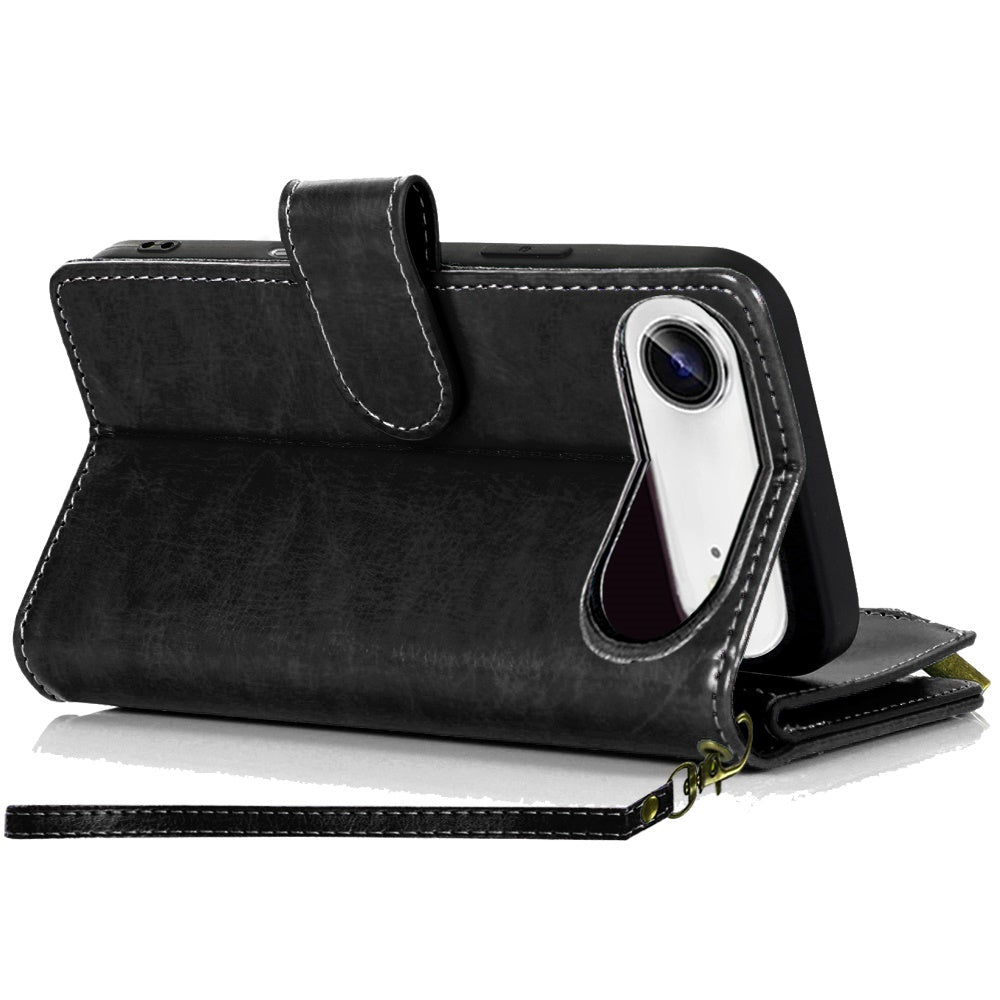 For Apple iPhone 17 Air (6.6") Leather Wallet Case with Zipper, 9 Card Slots, Cash Pocket, Stand & Strap, Clutch Pouch Design Case Cover
