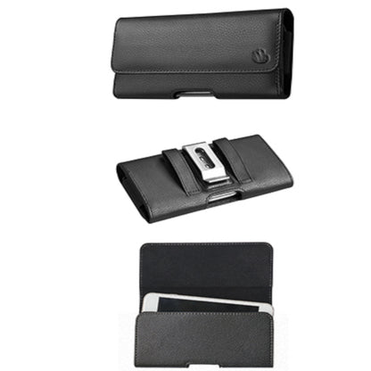 For Apple iPhone 16 (6.1") Universal PU Leather Horizontal Phone Pouch Holder Carrying Case With Fixed Belt Clip Holder, Magnetic Closure [Black]