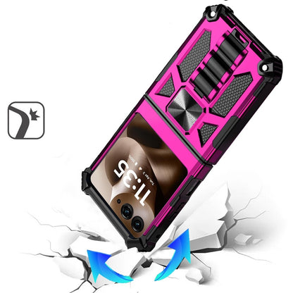Phone Case for Motorola Razr+ PLUS 2024 Built in Magnetic Hiden Kickstand Shockproof Rugged Armor Grip Hybrid Heavy Duty Anti Slip Protective Style Cover