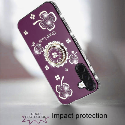 Phone Case for Samsung Galaxy A27 Glitter Diamond Ring Stand Sparkle Rhinestone Edge AntiSlip Kickstand Luxury Fashion Bumper Shockproof Cover Purple