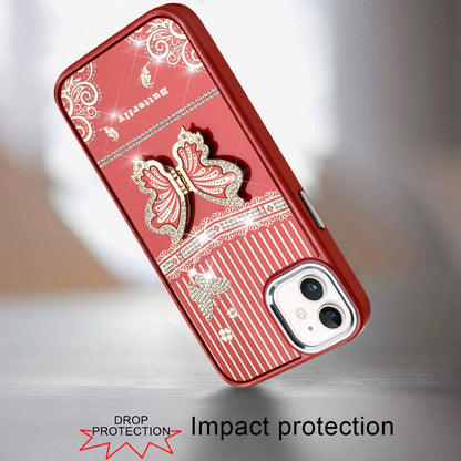 For Apple iPhone 11 Glitter 3D Butterfly Design Bling Metallic Edge Hybrid Stand Drop Protection TPU Shockproof Case Cover Cosmic Orange