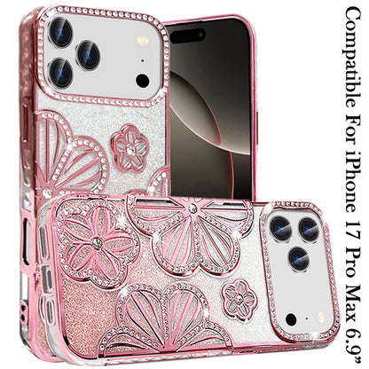 Phone Case for Apple iPhone 17 Pro Max (6.9") Shimmer Glitter Floral Thick TPU Shockproof Durable Grip Camera Protection Anti-Scratch Stylish Design Cover