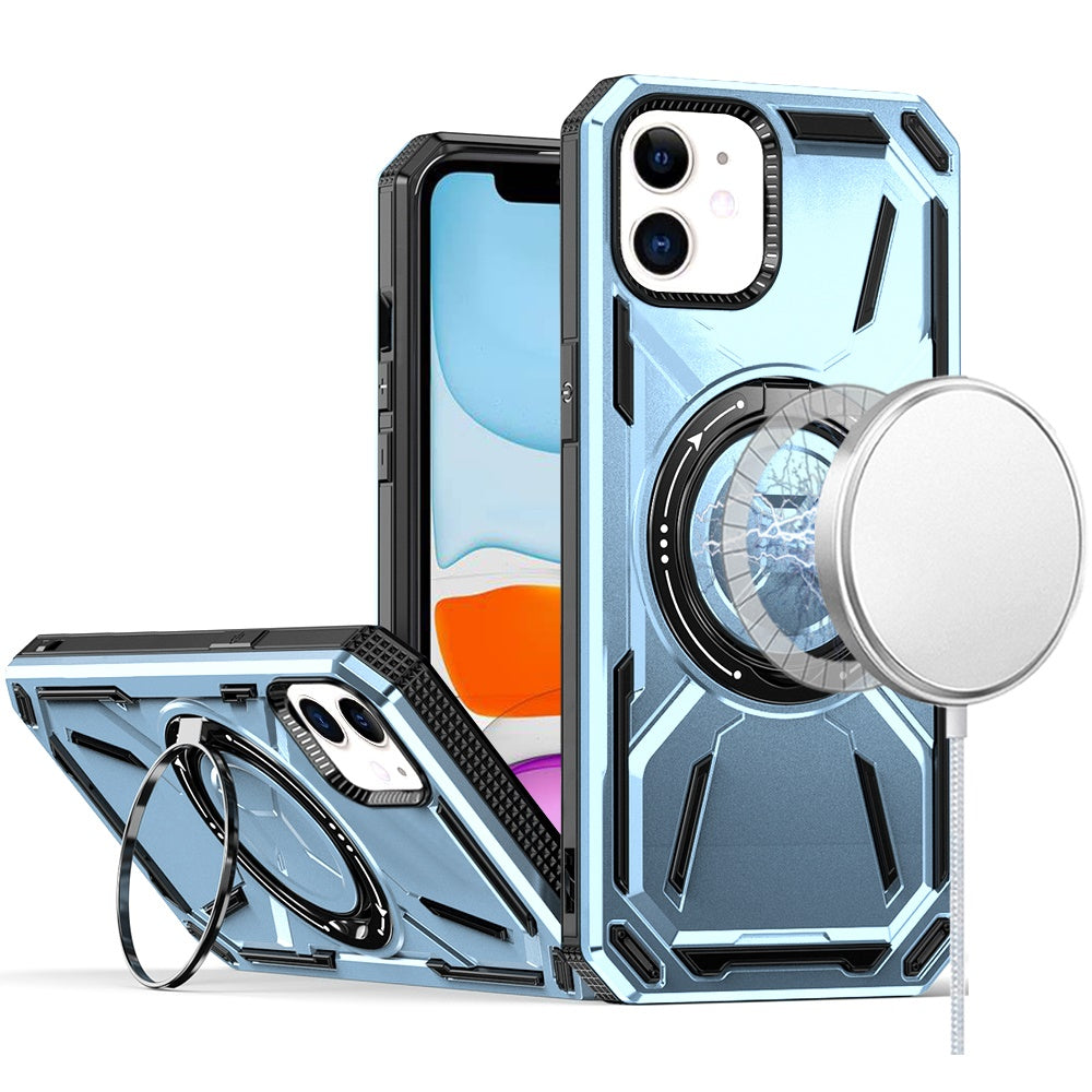 For Apple iPhone 11 Hybrid Magnetic Ring and 360° Rotational Kickstand with MagSafe Compatible, Military Grade Drop Protection Case Cover