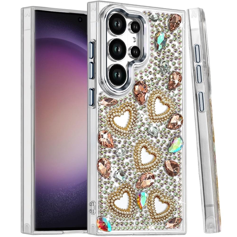 Luxury Crystal Heart Rhinestone Diamond Bling Shockproof Hybrid Glitter Protective Stylish Durable Grip