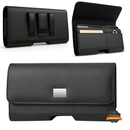 For Cricket Icon 6 Magnetic Leather Pouch with Belt Clip, Secure Magnetic Closure, Soft Lining, Card Holder Slot, Fits 6.5"- 7.0" Phones Case Cover Black