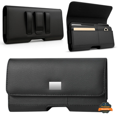 For Google Pixel 10 Pro XL Magnetic Leather Pouch with Belt Clip, Secure Magnetic Closure, Soft Lining, Card Holder Slot, Fits 6.5"- 7.0" Phones Case Cover Black