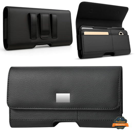 For TCL 40 SE  /TCL 40 XL /TCL 40 T T608DL Magnetic Leather Pouch with Belt Clip, Secure Magnetic Closure, Soft Lining, Card Holder Slot, Fits 6.5"- 7.0" Phones Case Cover Black