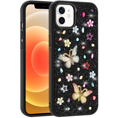 For Apple iPhone 16 Plus (6.7") Diamond Butterfly 3D Glitter Bling Design, Slim Hybrid Sparkle Protective Cover TPU for Women Girls Case Cover