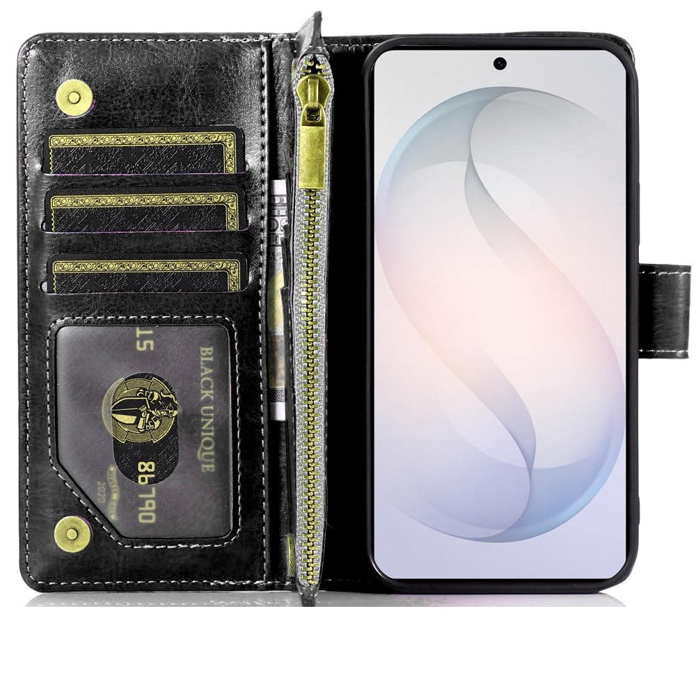 Phone Case for Samsung Galaxy S26 FE /S26 Fan Edition Luxury Leather Wallet Card Holder Zipper Pocket Money Storage Protective Grip Design with Strap Cover