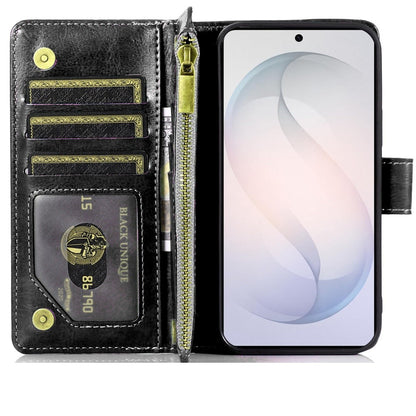 Phone Case for Samsung Galaxy S26 FE /S26 Fan Edition Luxury Leather Wallet Card Holder Zipper Pocket Money Storage Protective Grip Design with Strap Cover