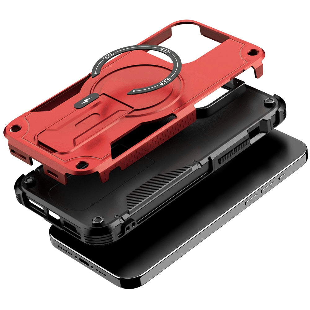 Phone Case for Apple iPhone 14 Pro Max Magnetic Kickstand Rugged Shockproof Armor Grip Anti Slip Heavy Duty Protective Matte Stand Hybrid Cover Red