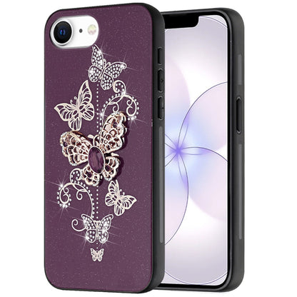 Phone Case for Apple iPhone 17E /16E /SE4 Diamond Glitter 3D Butterfly Engraved Luxury Bling Hybrid Shockproof Chrome Edge Protective Durable Grip Cover Purple