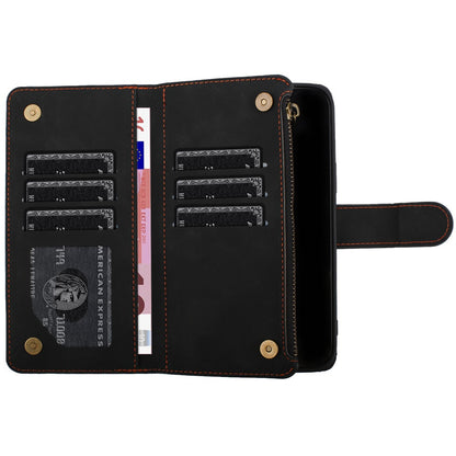 PU Leather Wallet Design Jewel Bling with Credit Card Holder Flip Folio Pouch Zipper Purse Wrist Strap