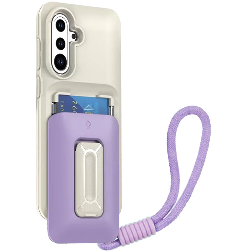 Phone Case for Samsung Galaxy A56 / A36 Credit Card Holder Wallet Shockproof Hybrid Armor Grip with Kickstand & Wrist Strap Protective Dual Card Slot Cover Beige+Light Purple