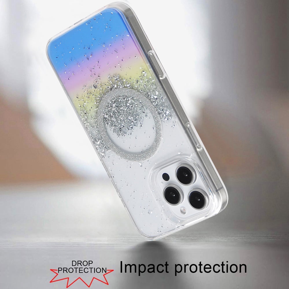 For Apple iPhone 16 Pro Glitter Epoxy Magnetic Hybrid Shockproof Protection Clear Back Secure Grip Stylish Durable Design Case Cover Orange
