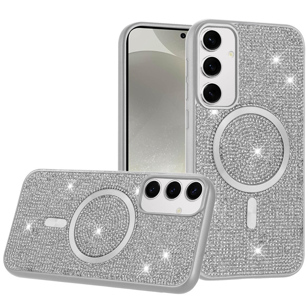For Samsung Galaxy S25 Ultra Sparkly Diamond Bling Case Rhinestone Skin Hybrid with Magnetic Circle, MagSafe Compatible Case Cover