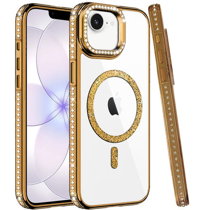 Phone Case for Apple iPhone 16E, Apple iPhone 17E Luxury Diamond Bling Edged Magnetic Glitter Shockproof Hybrid with Camera Kickstand Durable Grip Cover