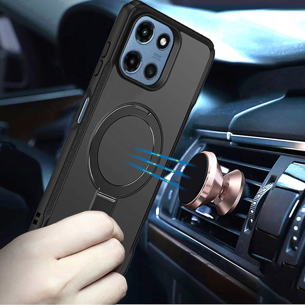 Phone Case for Motorola Moto G 5G 2026 / 2025 Magnetic Ring Stand Matte Finish Shockproof Grip Slim Armor Heavy Duty TPU Protective Hybrid Cover Black