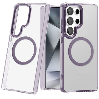 For Samsung Galaxy S23 Ultra Transparent Back Hybrid Case - Magnetic Circle, Color Frame, Metal Buttons, MagSafe Compatible Case Cover