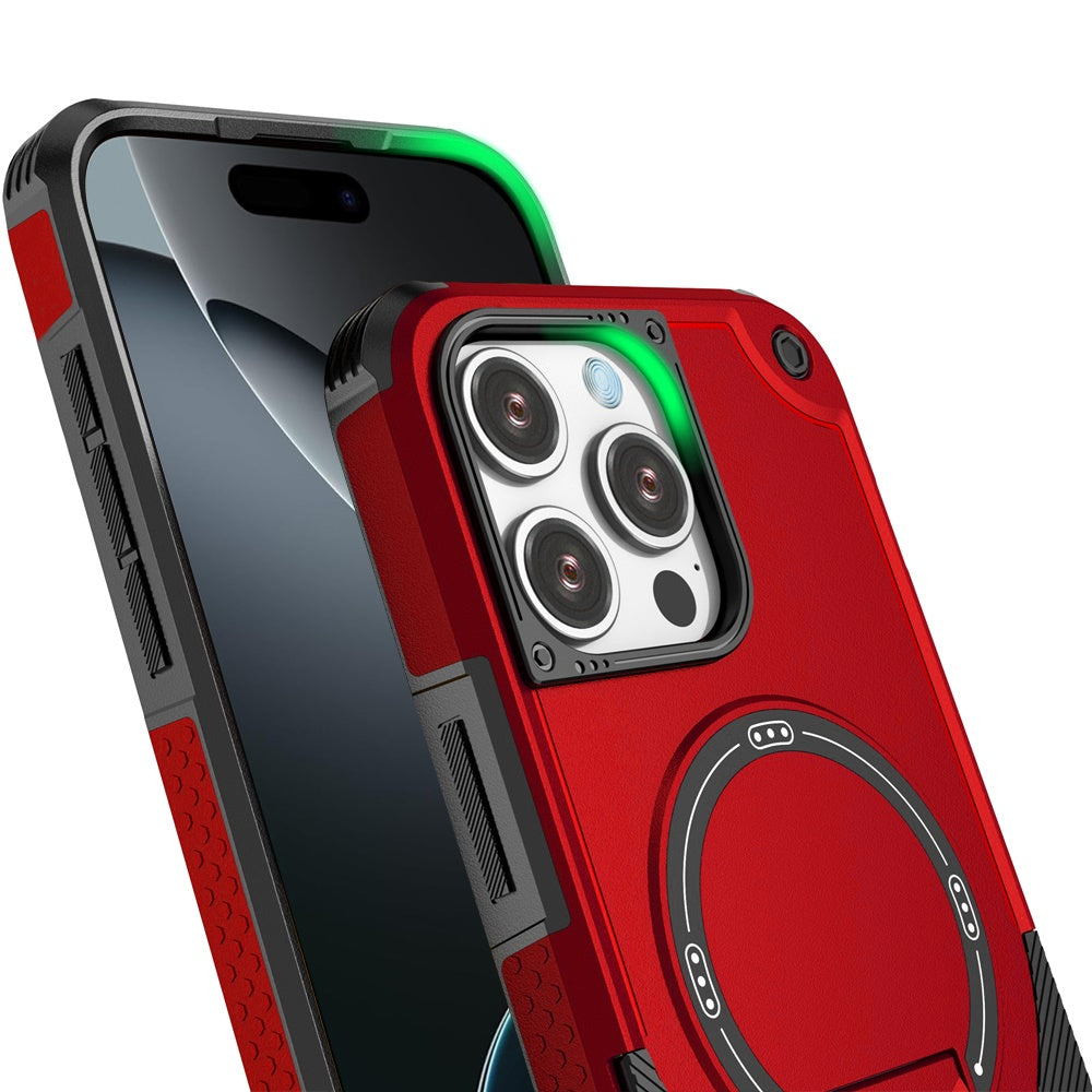 Phone Case for Apple iPhone 16 Pro Max Magnetic Kickstand Rugged Shockproof Armor Grip Anti Slip Heavy Duty Protective Matte Stand Hybrid Cover Red