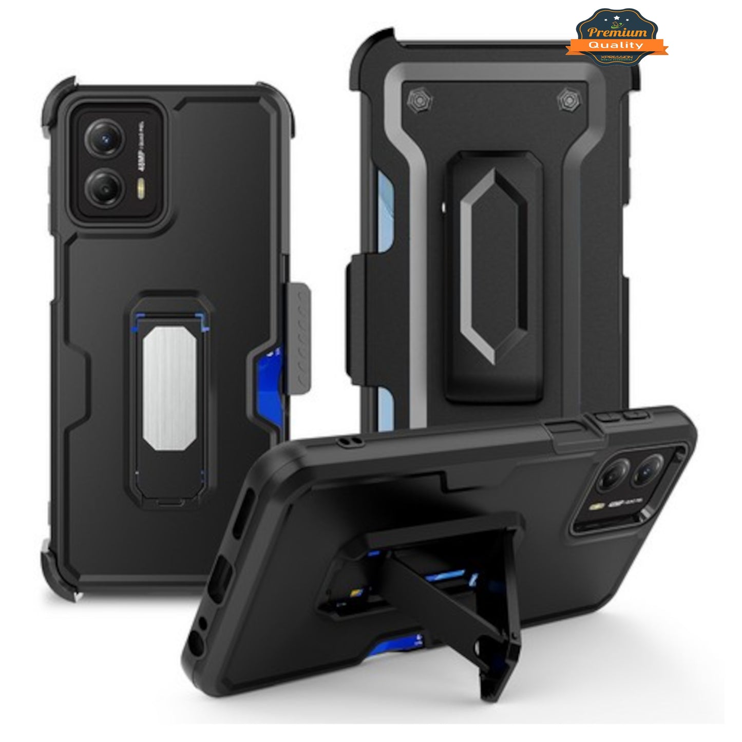 Phone Case Cover for Motorola Moto G Stylus 5G 2026 Hybrid Wallet Case with Invisible ID Card Slot, Kickstand, Holster Belt Clip, Heavy-Duty Protection Cover Black