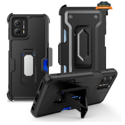 For Motorola Moto G 5G 2025 Hybrid Wallet Case with Invisible ID Card Slot, Kickstand, Holster Belt Clip, Heavy-Duty Protection Case Cover