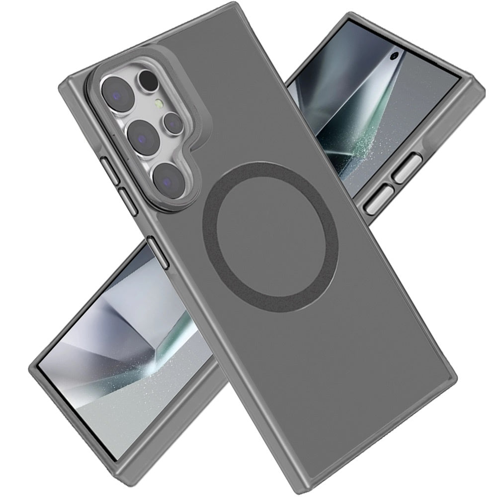 For Samsung Galaxy S24 Ultra Tough HQ Hybrid Case with Aluminum Frame Camera Stand, Compatible with MagSafe, Translucent Matte Shockproof Case Cover