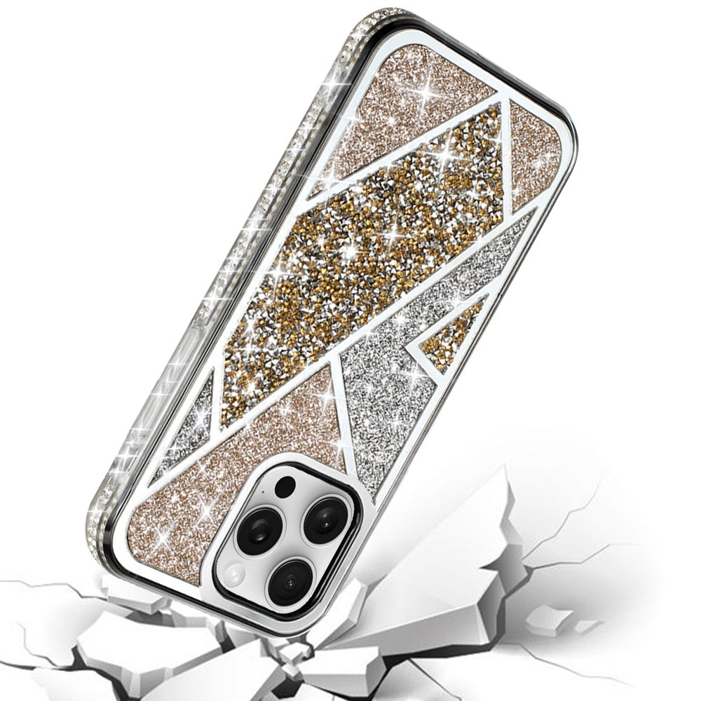 For Apple iPhone 16 (6.1") Cute Fancy Glitter Bling Diamond Rhinestone Sparkly Bumper Fashion Shiny Hybrid Rugged TPU Case Cover Gold