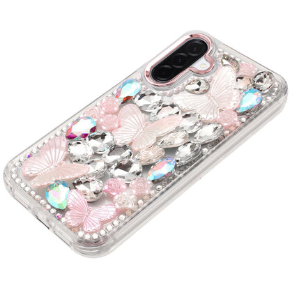 Phone Case for Samsung Galaxy A27 Luxury 3D Floral Butterfly Bling Rhinestone Glitter Shockproof Stylish Protective Hybrid Designer Metallic Cover