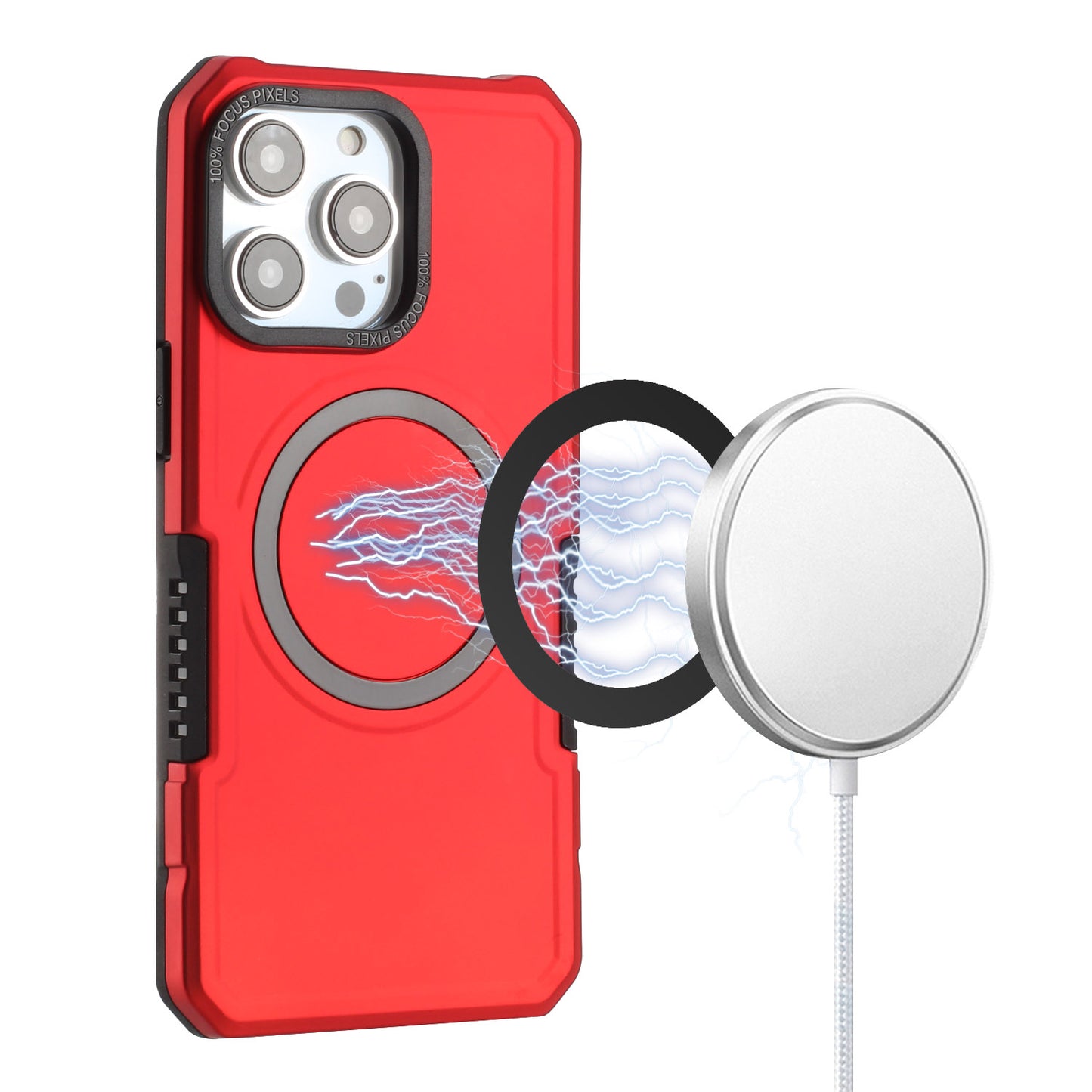 For Apple iPhone 16 Pro (6.3") Hybrid Armor Grip Metal Ring Compatible with MagSafe [Magnetic Circle] Wireless Charging Shockproof Case Cover