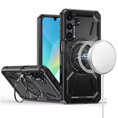 For Samsung Galaxy A16 5G Hybrid Magnetic Ring and 360° Rotational Kickstand with MagSafe Compatible, Military Grade Drop Protection Case Cover