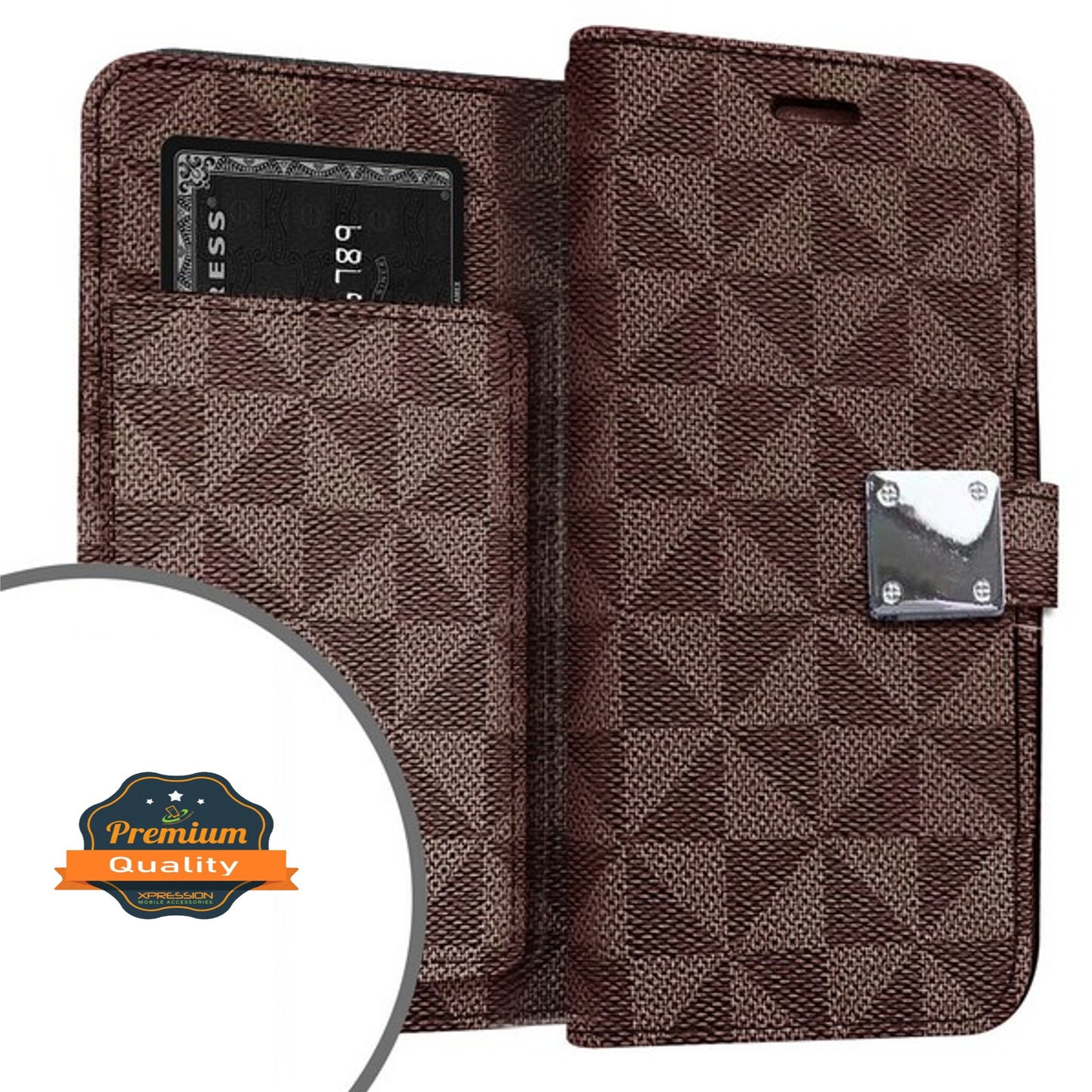 For Apple iPhone 15 Pro (6.1") Premium Fabric Wallet Case 6 Credit Card Slots ID Cash Storage Carrying Pouch Folio Flip  Phone Case Cover