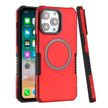 For Apple iPhone 16 Pro (6.3") Hybrid Armor Grip Metal Ring Compatible with MagSafe [Magnetic Circle] Wireless Charging Shockproof Case Cover