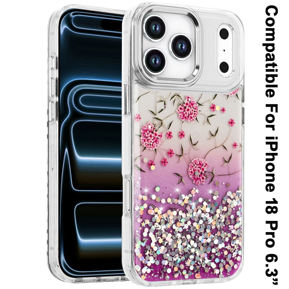 Phone Case for Apple iPhone 18 Pro/ 17 Pro Luxury Glitter Epoxy Design Chrome Metallic Edge Shockproof Protective Stylish Fashion Durable Slim Premium Finish Cover Pink