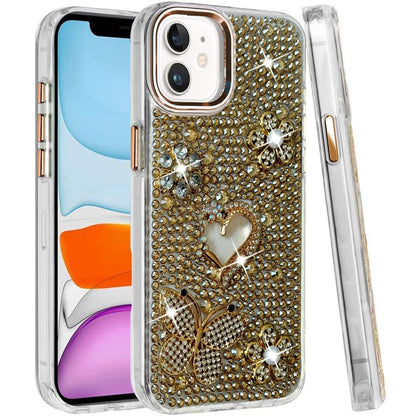 Phone Case for Apple iPhone 11 Luxury Crystal Butterfly Floral Jeweled Heart Full Diamond Design, Sparkling Decorative Details, Elegant Style Cover