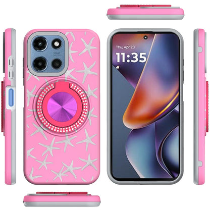 Phone Case for Motorola Moto G Play 5G 2026 Magnetic Ring Stand Matte Metal Hybrid Car Mount Friendly Shockproof Rotational Grip Diamond Design Pattern Cover