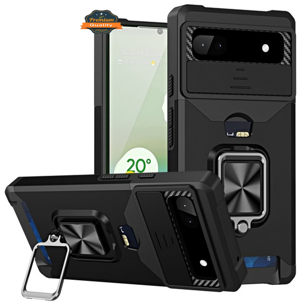 For Google Pixel 10 Pro XL Wallet Case with Slide Camera Protector, Credit Card Slot, Ring Sand, Magnetic Car Mount Case Cover
