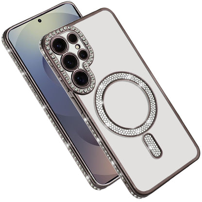 For Apple iPhone 16 Pro Max Bling Case with Diamond Magnetic Circle, Transparent Slim Shockproof Hybrid Slim Fit Case Cover