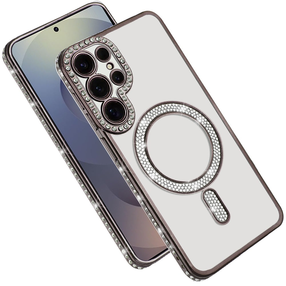 For Apple iPhone 15 Pro Max Bling Case with Diamond Magnetic Circle, Transparent Slim Shockproof Hybrid Slim Fit Case Cover