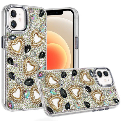Phone Case for Apple iPhone 12 /12 Pro Luxury Crystal Heart Rhinestone Diamond Bling Shockproof Hybrid Glitter Protective Stylish Durable Grip Cover