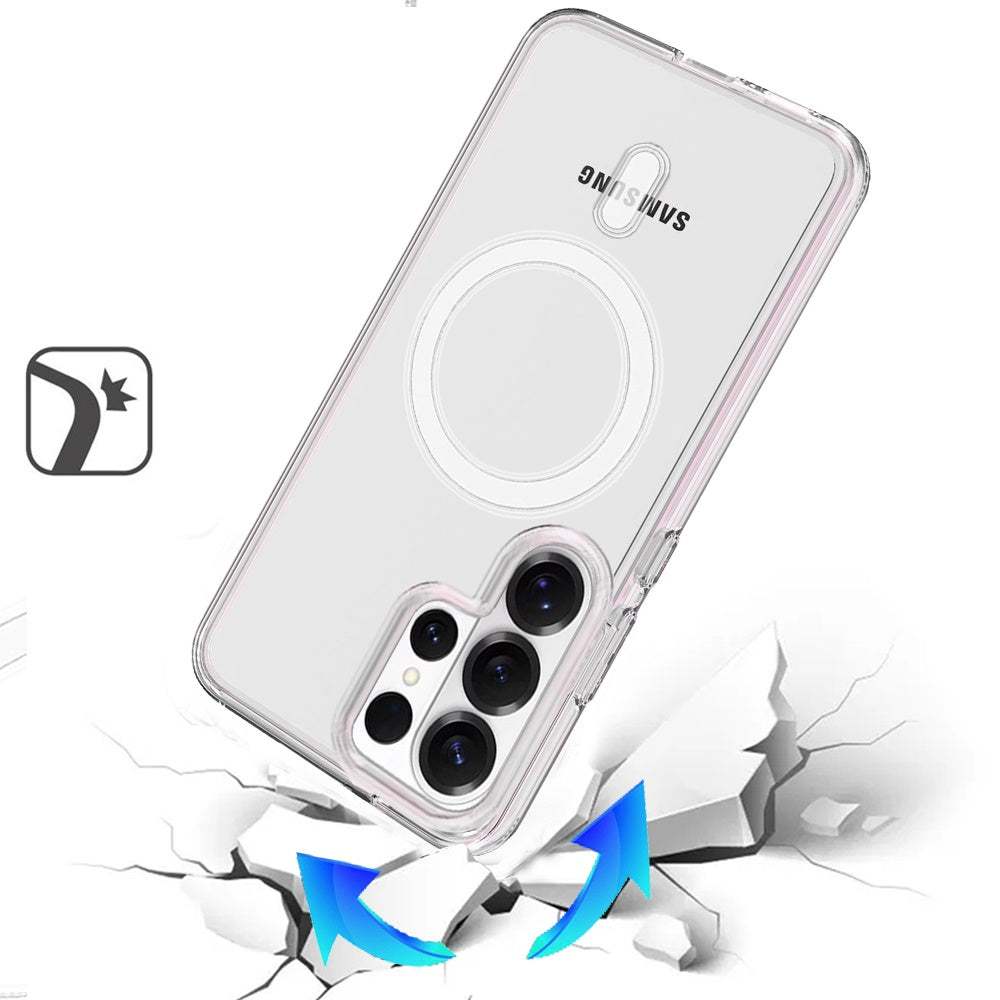 For Samsung Galaxy S26 Ultra MagSafe Compatible Transparent Hybrid Case with Magnetic Circle, Shock Absorption TPU Rubber Case Cover