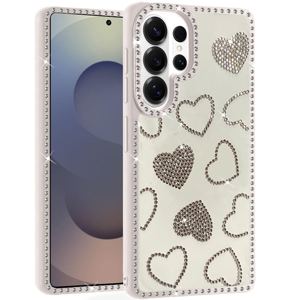 For Samsung Galaxy S26 Ultra Spread Love Glitter Shimmer Diamond Edge Hybrid Drop Protection Shockproof Design Compatible Case Cover
